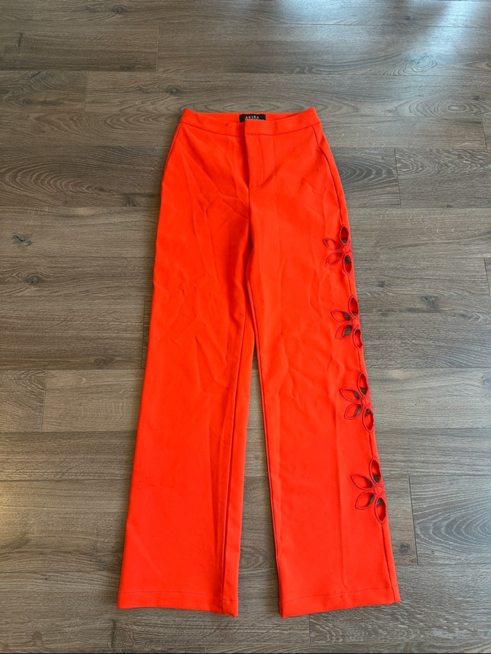 AKIRA Orange Wide-Leg Pants with Side Floral Cutouts